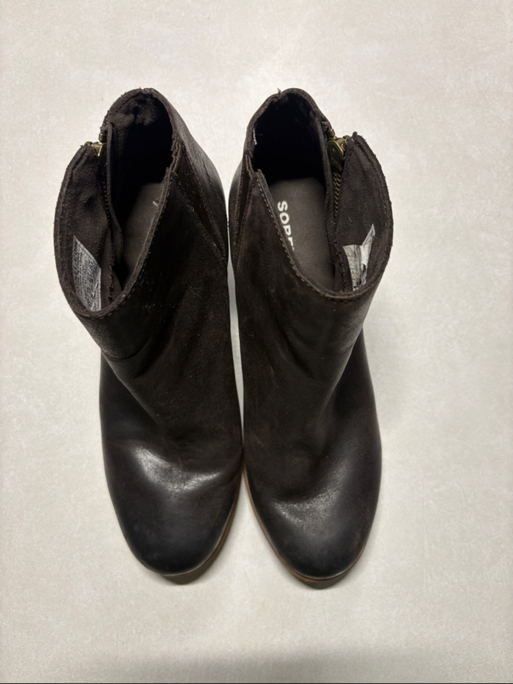Sorel Chocolate Leather Ankle Booties with Tan Lug Sole - Picture 2 of 8